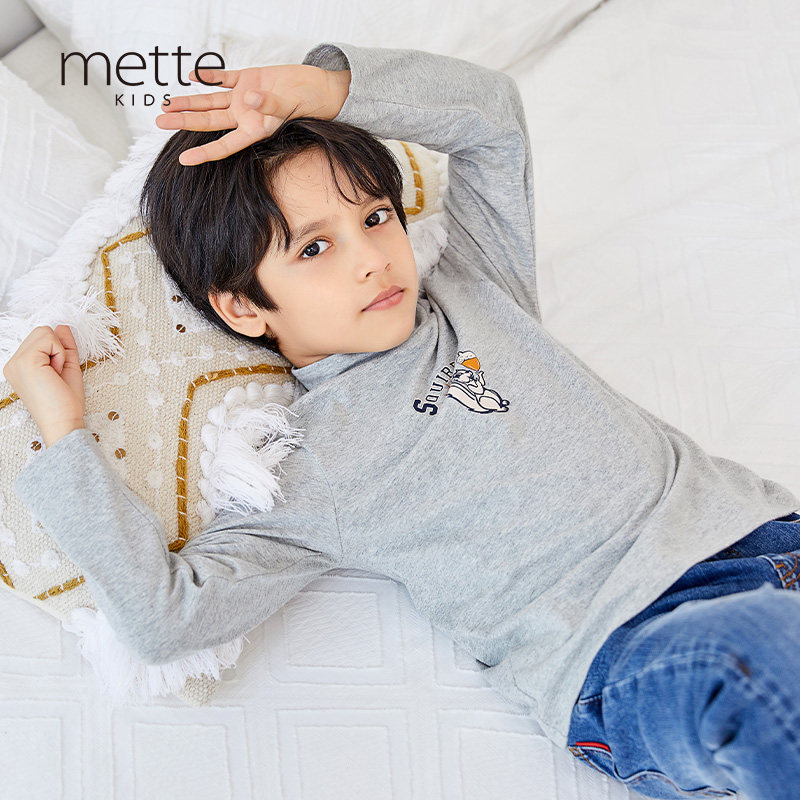 METTE童装2020秋季新品中性儿童长袖T恤中大童半高领基础内搭上衣