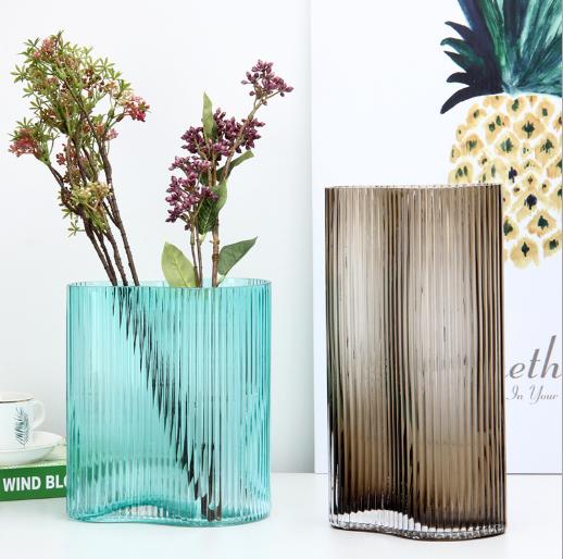 北欧轻奢竖纹玻璃花瓶--1631脚印 商品图1