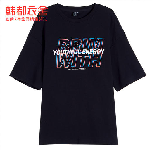韩都衣舍2020秋新款街潮叠加字母印花宽松上衣短袖T恤GQ11172 商品图3