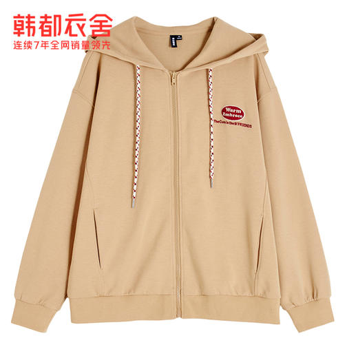 韩都衣舍2021春新款韩版女装百搭连帽上衣开衫卫衣OU13688 商品图3