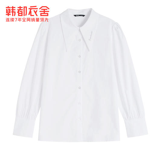 韩都衣舍2021春新女气质上衣设计感港风宽松白色衬衫RW9201 商品图3