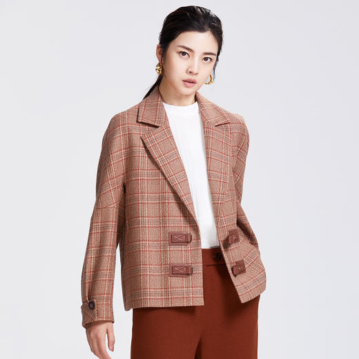 圣三利女装新优雅格子羊毛外套SL2032158 商品图2