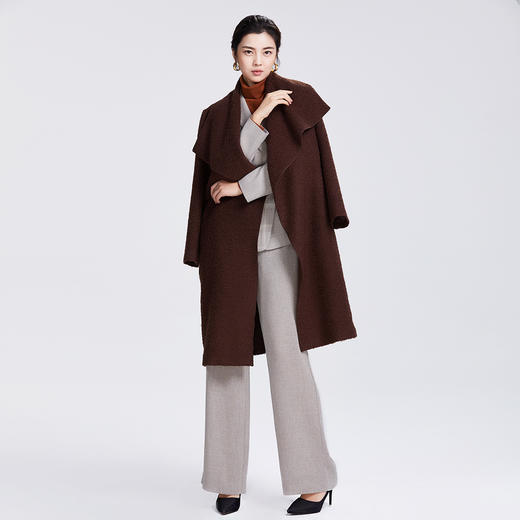 圣三利女装 新款纯色羊毛圈纱中长款大翻领毛呢大衣SL2031139 商品图1