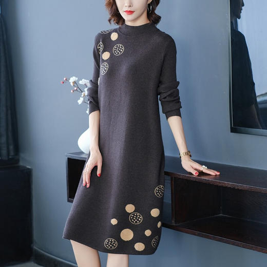 2020秋冬新款宽松加厚半高领毛衣针织连衣裙女 al1251