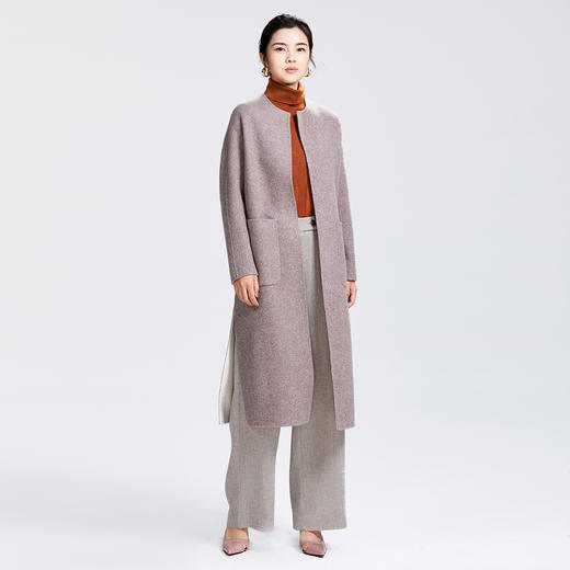 圣三利女装新冬季优雅无领双面含羊毛羊绒中长款大衣SL1941150 商品图1