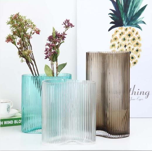 北欧轻奢竖纹玻璃花瓶--1631脚印 商品图0