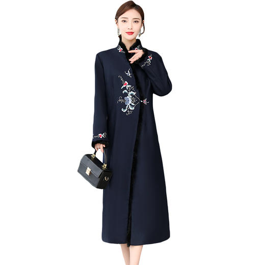 中国风复古中式改良刺绣旗袍毛呢外套(货号 am9767)
