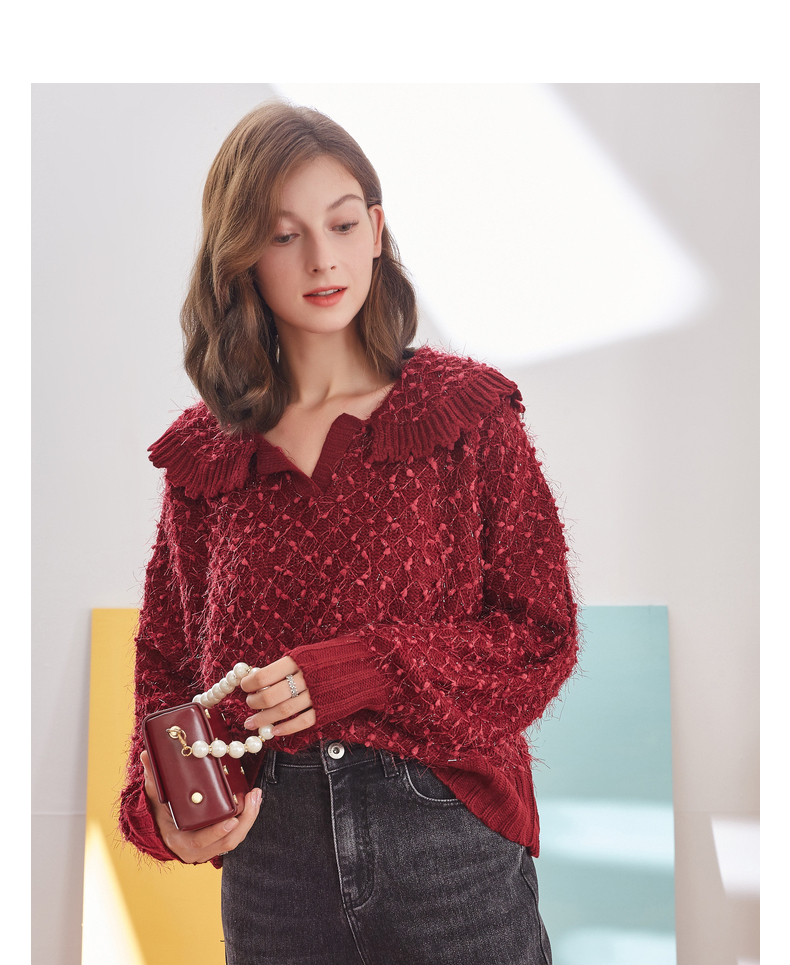 504612208诺曼琦2020秋冬新款时尚洋气气质套头宽松娃娃领设计感小众