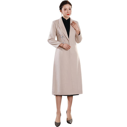 上海旗袍厂XGT-T2509冬季新款复古绣花毛呢外套长款修身旗袍唐装大衣 商品图4