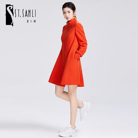 圣三利中长款伞摆羊毛针织女士风衣外套SL2031103