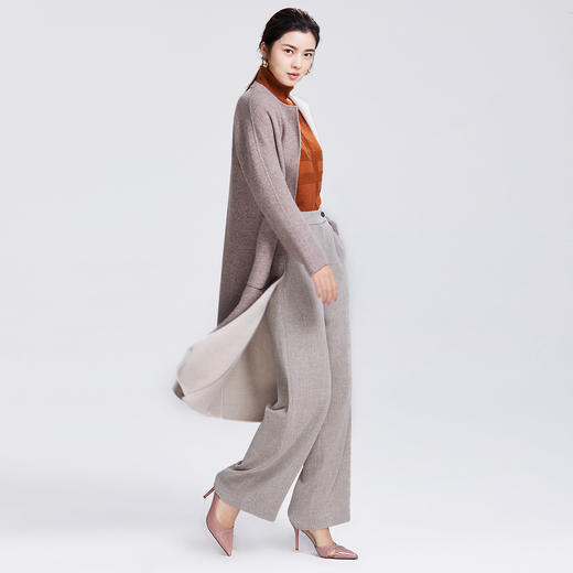 圣三利女装新冬季优雅无领双面含羊毛羊绒中长款大衣SL1941150 商品图2