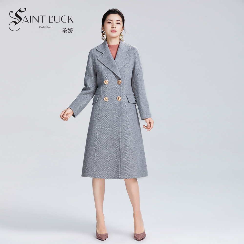 SAINT L’UCK/圣媛女装冬季优雅散摆中长款双面尼大衣SA419D59