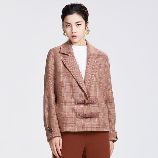 圣三利女装新优雅格子羊毛外套SL2032158 商品图1