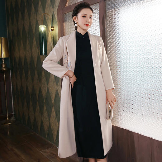 上海旗袍厂xgtt2509冬季新款复古绣花毛呢外套长款修身旗袍唐装大衣