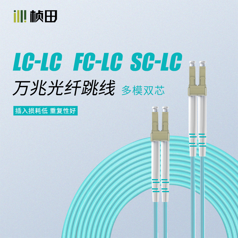 3米万兆多模双芯光纤跳线OM3水绿色LC-LC/FC-LC/SC-LC  545LL2 545FL2 545SL2