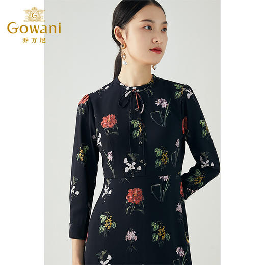 乔万尼秋装复古印花收腰显瘦气质长袖连衣裙中长款EN3E323 商品图3