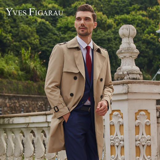  YvesFigarau伊夫·费嘉罗春秋新款双排扣扣插肩袖欧美英伦风衣外套910561 商品图0