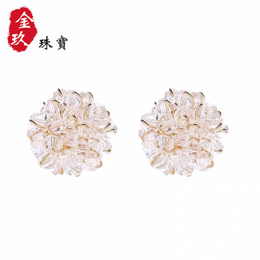 S925银针透明水晶编织耳钉 商品图0