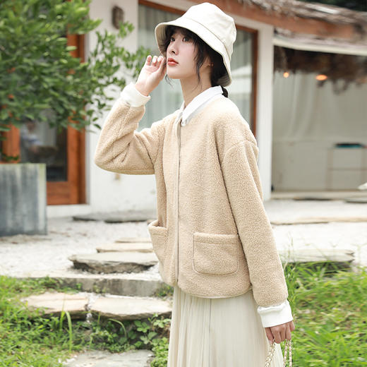 【时尚百搭】仙女羊羔绒外套 圆领口袋拉链开衫麂皮 简约轻薄舒适透气保暖显瘦 年冬季新款 热卖 商品图3