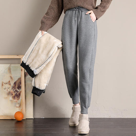 加绒裤女外穿宽松束脚2020冬季新款棉裤加厚羊羔绒保暖运动裤 商品图0