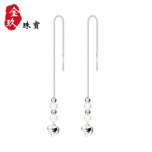 心形流苏珍珠银S925耳饰 商品图0