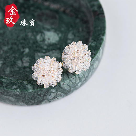 S925银针透明水晶编织耳钉 商品图1
