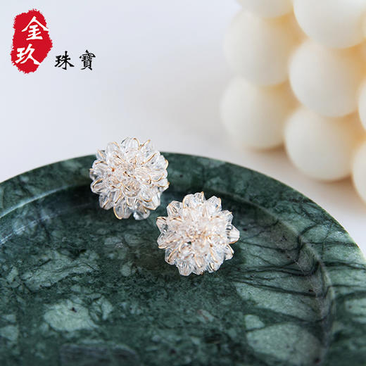 S925银针透明水晶编织耳钉 商品图3