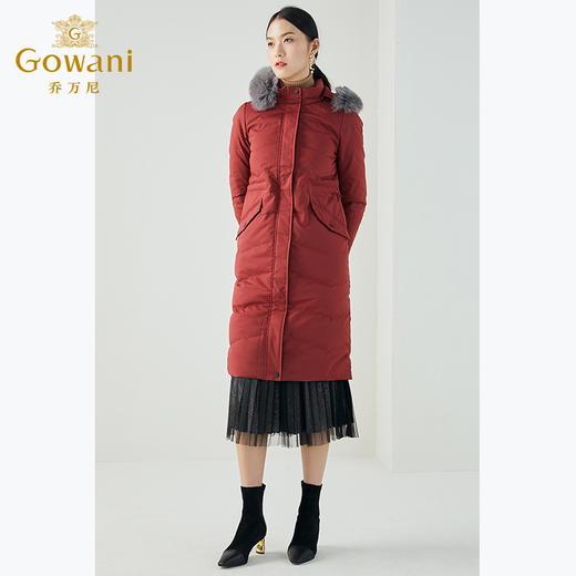 乔万尼羽绒服女时尚红色修身收腰狐狸毛领白鸭绒过膝长款EB4T051 商品图1