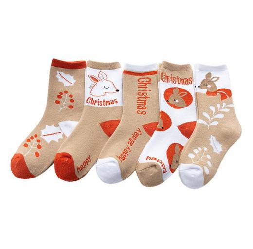 【袜子】女秋冬加绒加厚毛圈袜日系中筒袜卡通圣诞袜女士棉袜一双 商品图3