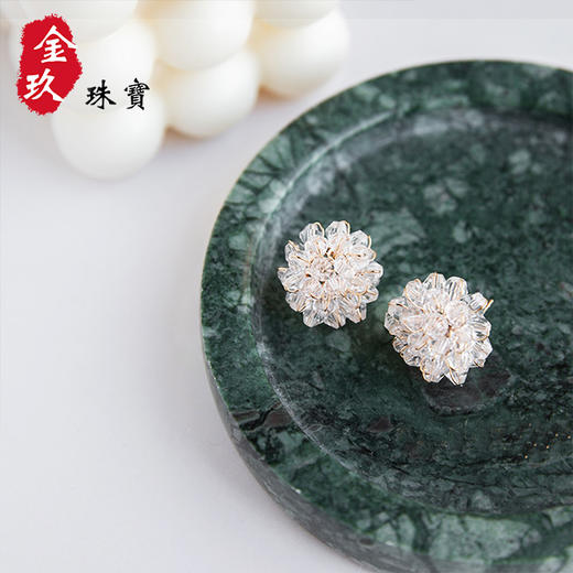 S925银针透明水晶编织耳钉 商品图2