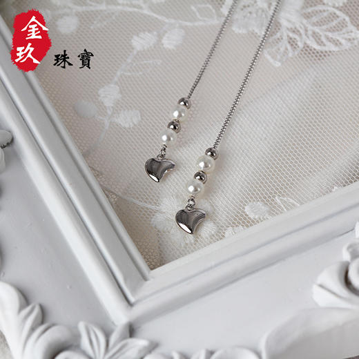 心形流苏珍珠银S925耳饰 商品图2