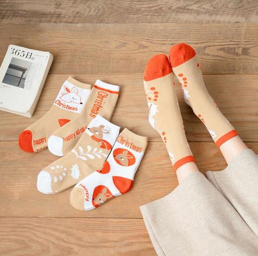 【袜子】女秋冬加绒加厚毛圈袜日系中筒袜卡通圣诞袜女士棉袜一双 商品图2