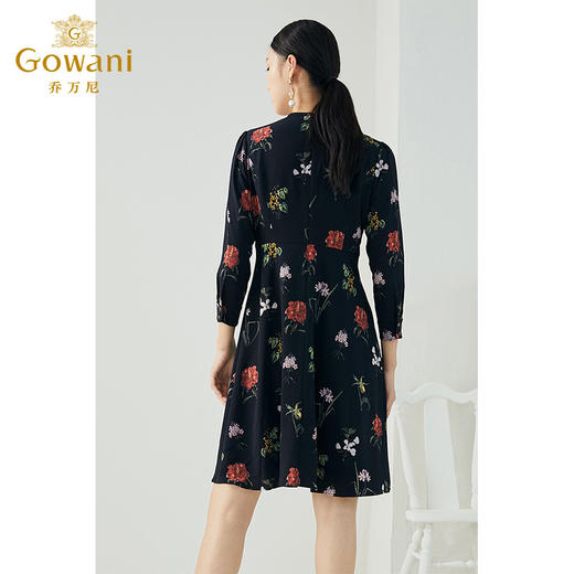 乔万尼秋装复古印花收腰显瘦气质长袖连衣裙中长款EN3E323 商品图4