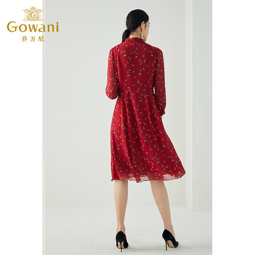 乔万尼春装女中长衬衫裙气质修身显瘦印花长袖雪纺连衣裙EB3E201 商品图3