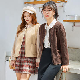 【时尚百搭】仙女羊羔绒外套 圆领口袋拉链开衫麂皮 简约轻薄舒适透气保暖显瘦 年冬季新款 热卖