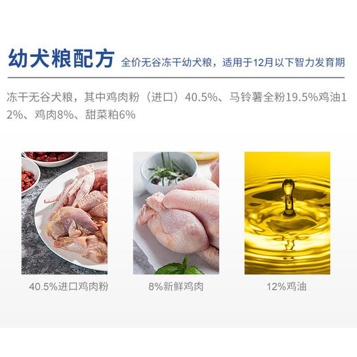 豆柴无谷冻干三拼幼犬狗粮添加有益菌无谷蛋黄鸡肉1.5kg 商品图3