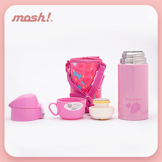 日本mosh! 可爱便携卡通带杯套防摔儿童保温保冷杯450ml 商品图6