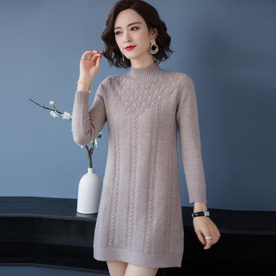 W-913 秋冬女士针织衫中长款毛衣裙洋气妈妈装大码打底衫连衣裙 商品图3