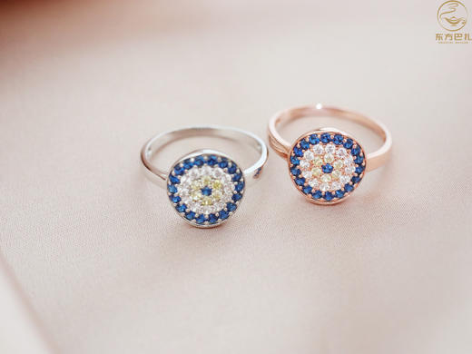 蓝眼睛。土耳其进口通体925银镀金戒指 商品图2