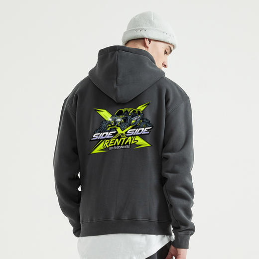 自由基地FREEBASE大码情侣款山地车UTV图案印花带帽套头抓绒卫衣秋冬保暖衫 NMT-1291 商品图4