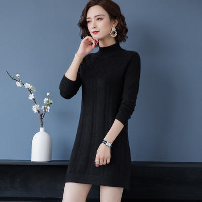 W-913 秋冬女士针织衫中长款毛衣裙洋气妈妈装大码打底衫连衣裙 商品图2