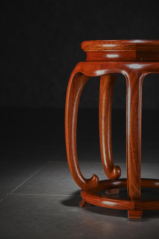 红桥红  家具严选  缅甸花梨（大果紫檀）  【48  五足内卷式 圆凳】 商品图1