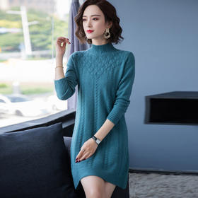 W-913 秋冬女士针织衫中长款毛衣裙洋气妈妈装大码打底衫连衣裙