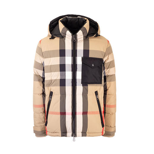 BURBERRY 巴宝莉 男士双面格纹尼龙填充连帽羽绒服 8033115 A7028 商品图0
