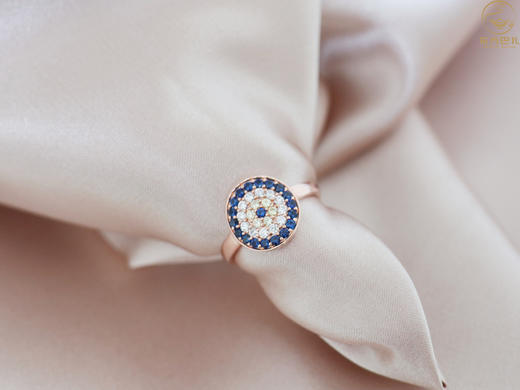 蓝眼睛。土耳其进口通体925银镀金戒指 商品图0