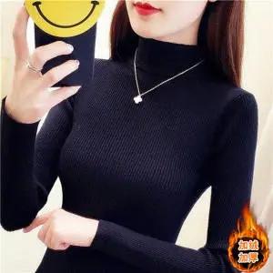 PDD-加绒加厚半高领毛衣打底衫 商品图0