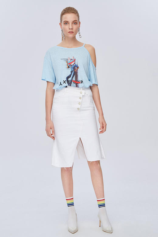 Miss Sixty印花宽松露肩设计感性感上衣亲肤短袖T恤女ins潮692SJ3730000 商品图2