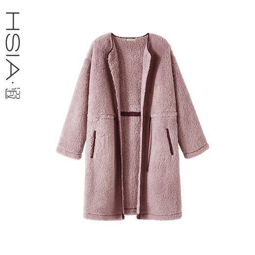 HSIA遐家居服长外套女冬新款双面绒加厚保暖宽松时尚撞色系带外披 商品图1