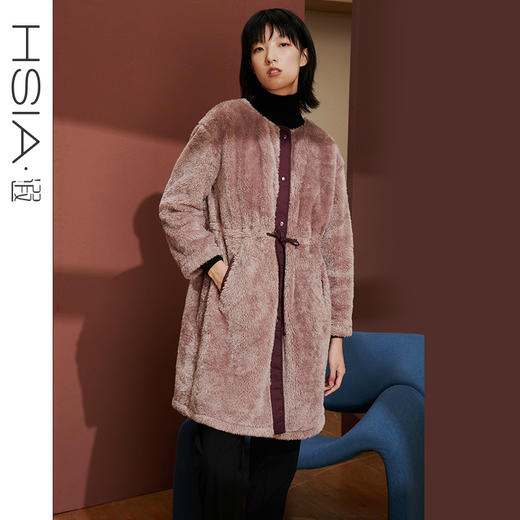 HSIA遐家居服长外套女冬新款双面绒加厚保暖宽松时尚撞色系带外披 商品图0