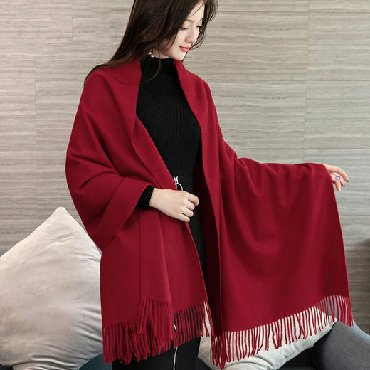 PDD-冬季韩版加厚250g仿羊绒纯色大披肩围巾 商品图1